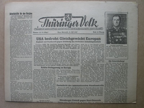 Thüringer Volk, Gera, 23. Juli 1947, SED, Kaltschmidt und Riemenschneider Auma