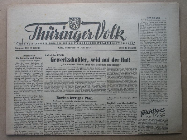 Thüringer Volk, Gera, 9. Juli 1947, Heimkehrerlager Hermsdorf