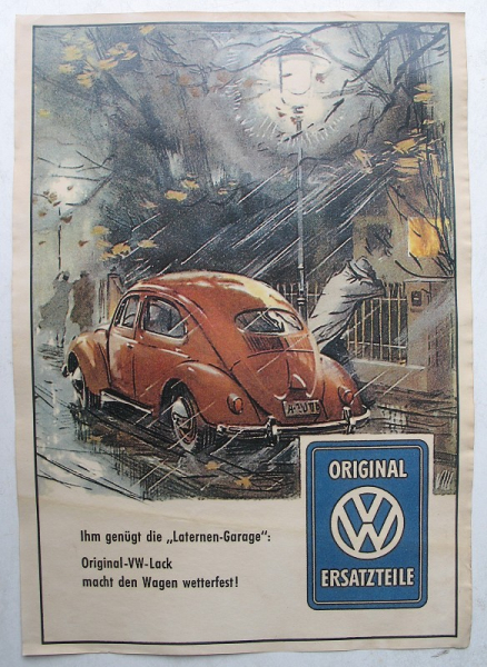 VW Käfer, Original VW Ersatzteile, VW- Lack, altes Werbeplakat