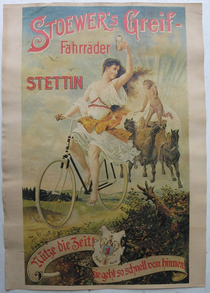 Stoewer Greif Fahrräder Stettin, altes Werbeplakat