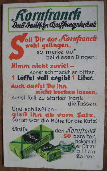 Kornfranck das deutsche Kaffeegetränk, Prospekt 30-er Jahre