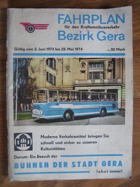 Fahrplan Bezirk Gera 1974, Kraftomnibusverkehr, Busfahrplan