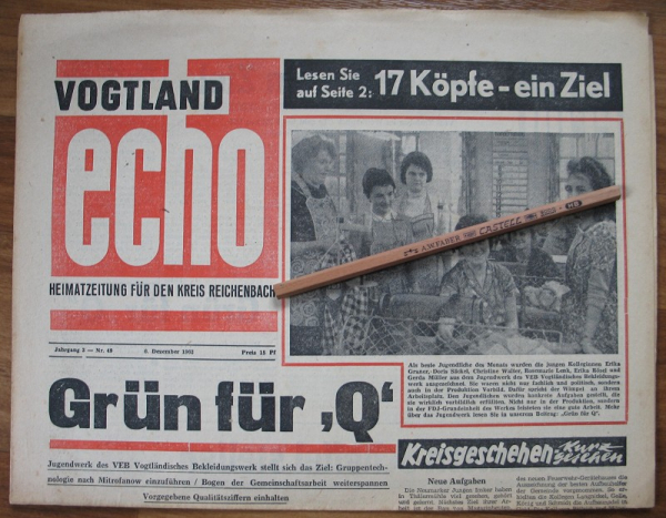 Vogtlandecho, Heimatzeitung für den Kreis Reichenbach, 6. Dezember 1962
