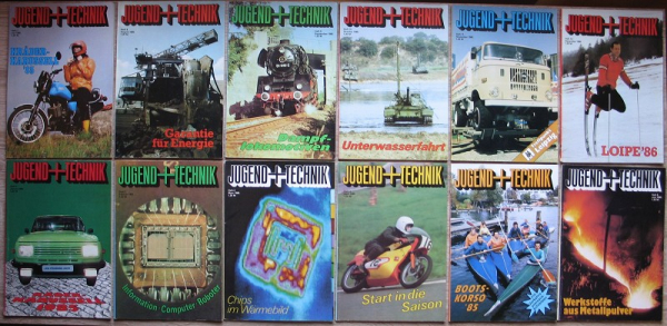 Jugend und Technik, 12 Hefte, DDR 1985, Audi Coupe GT, Viadukt Sebnitz, Tu-134A, MZ ETZ 250F, Puch