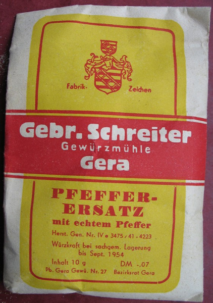 Pfefferersatz, Gewürzmühle Gebrüder Schreiter in Gera, 1954, nr3