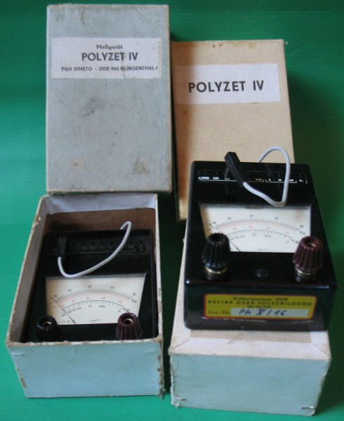 2x Schul-Meßgerät POLYZET IV, DDR, Bakelit, VEB Simeto Klingenthal, DDR