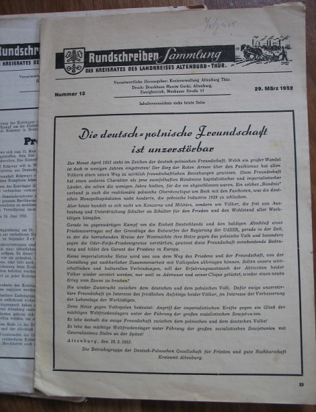 Rundschreiben, Sammlung, Landkreis Altenburg Thüringen, 1951- 1952