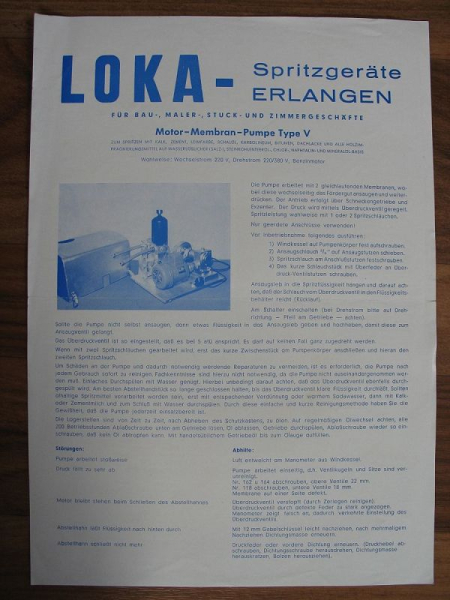 Prospekt LOKA Spritzgeräte Erlangen, um 1960