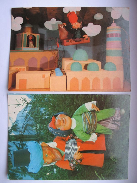4 Postkarten Weihnachtsmarkt Erfurt, DDR 1986, Der kleine Muck, Kalif Storch, Der fliegende Koffer, #289
