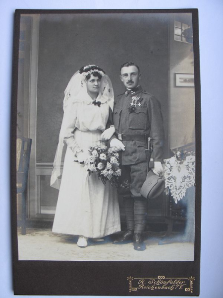 Hochzeitsfoto, Soldat + Braut, Sachsen, Regiment 35