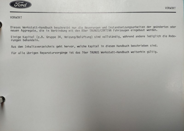 Werkstatthandbuch Taunus/ Cortina '80, Ergänzungen Juli 1979