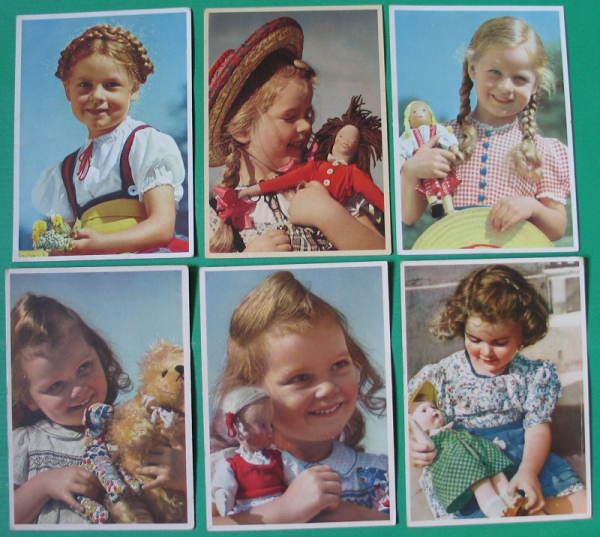 6 Postkarten, Mädchen mit Puppe, Teddy, Verlag Carl Werner Reichenbach