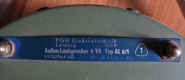 Außenlautsprecher Typ AL6/1, PGH Elektrotechnik Leipzig, DDR, NVA, unbenutzt