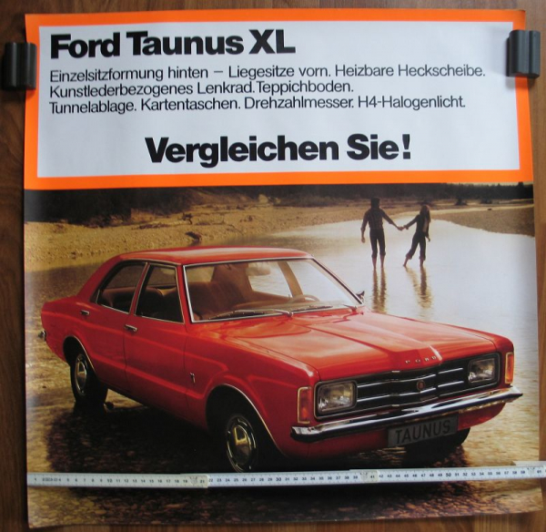 7 Plakate Ford Taunus, Knudsen, L, XL, GXL, Coupe, 70-er Jahre