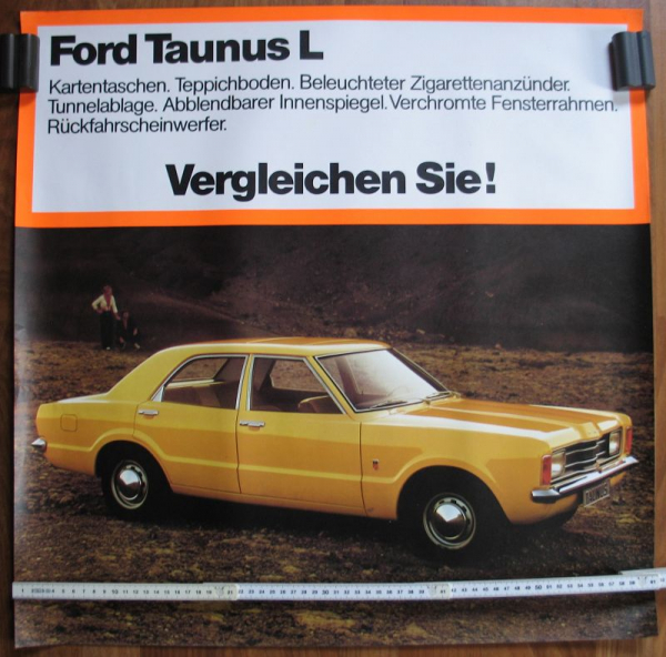 7 Plakate Ford Taunus, Knudsen, L, XL, GXL, Coupe, 70-er Jahre