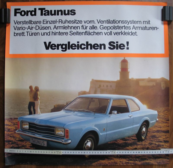 7 Plakate Ford Taunus, Knudsen, L, XL, GXL, Coupe, 70-er Jahre