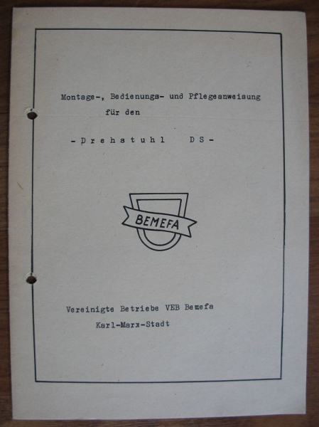 BEMEFA Drehstuhl DS, Anleitung DDR 1985