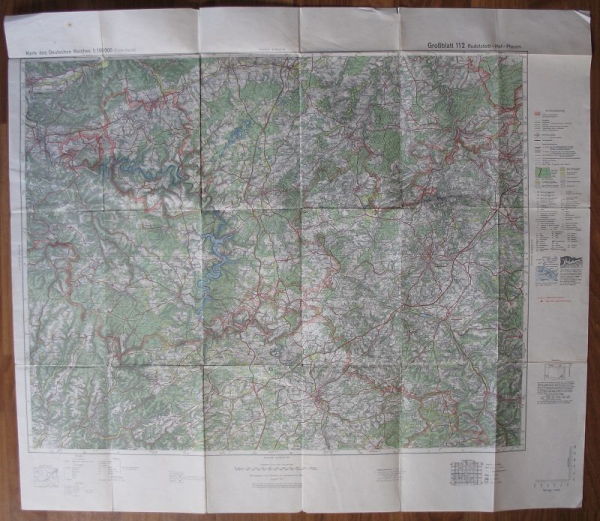Landkarte Rudolstadt, Hof, Plauen, Großblatt 112, um 1930