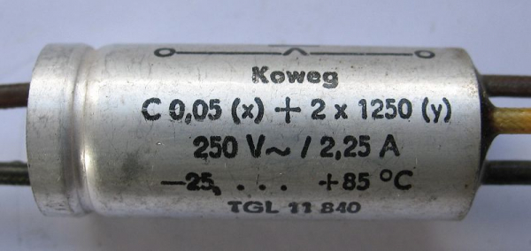 KOWEG Entstörkondensator, 0.05 µF + 2x 1250 pF / 250 V~, DDR, #5