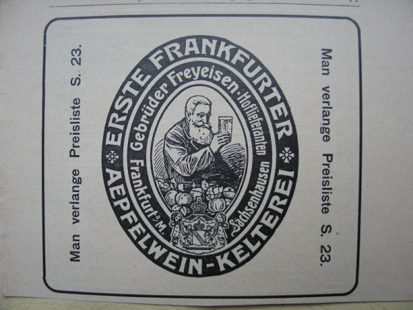 Gebrüder Freyeisen Frankfurt, Kelterei, Inserat 1909