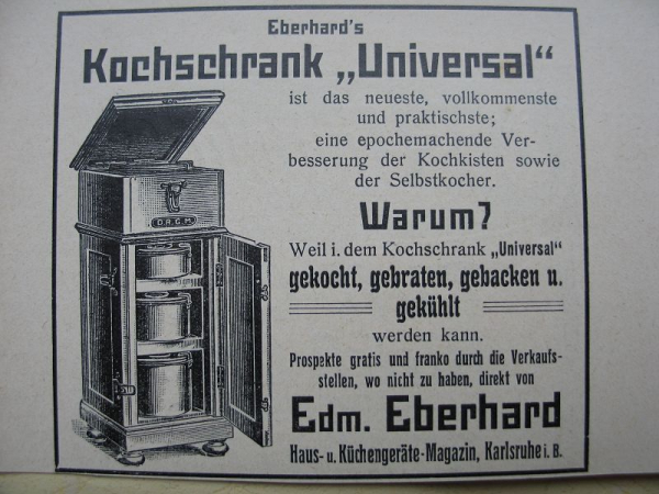 Eberhard Kochschrank Universal, Karlsruhe, Inserat 1909