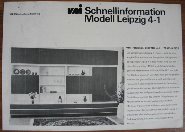Prospekt VMI Modell Leipzig 4-1, VEB Möbelkombinat Eisenberg, DDR 1973