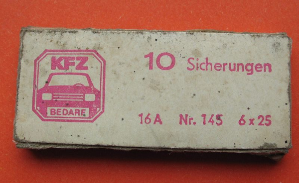 KFZ- Sicherungen DDR, 6 x 25, 16A, 16 Ampere