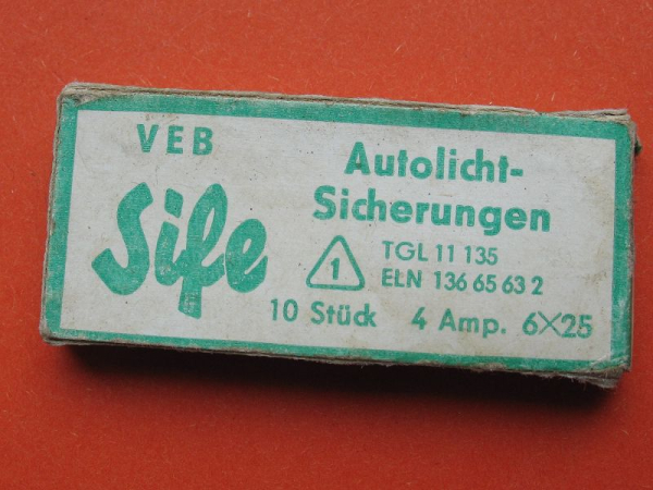 KFZ- Sicherungen DDR, VEB SIFE, 6 x 25, 4A, 4 Ampere