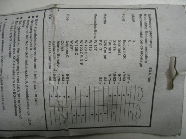 Autoantenne, Versenkantenne FUBA EXA 100, BMW, Ford, Mazda, Mercedes, Opel, VW