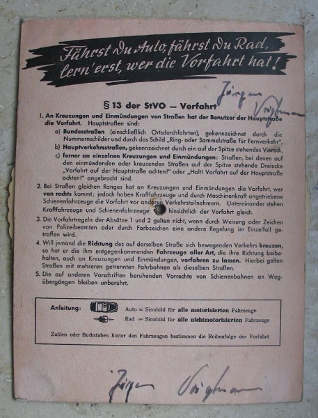 Wer fährt vor Wem?, Drehscheibe H. Baldamus, Fahrschule, Verkehrserziehung