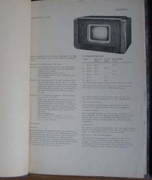 Serviceblätter DDR Fernsehgeräte, RFT, Rembrandt FE, Rubens, Clivia, Claudia, Dürer