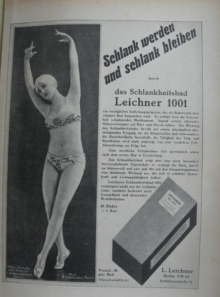 Leichner Schlankheitsbad, Helen Wehrle Berlin, Inserat, 1927