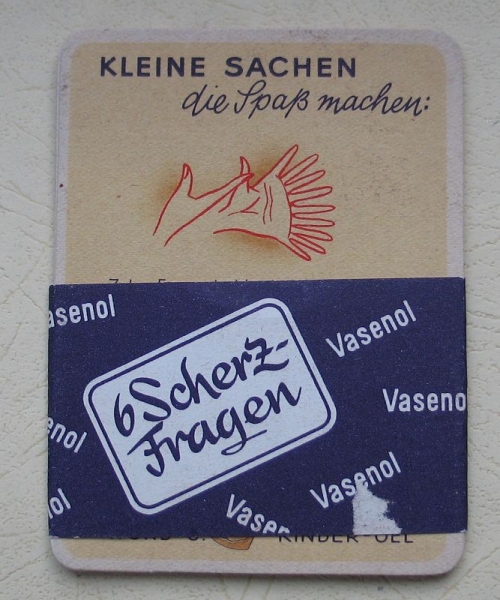 VASENOL Scherzfragen, Creme, Puder, Brandbinde, Öl, 30-er Jahre