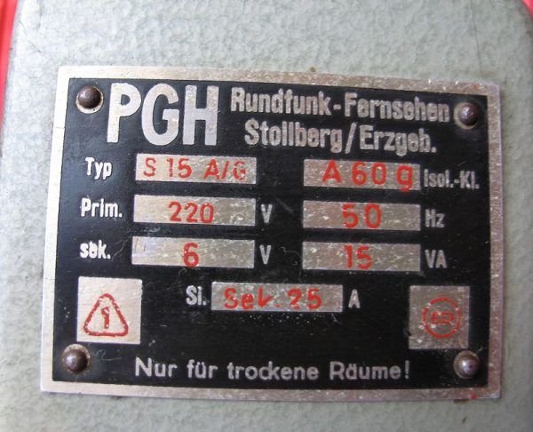 Ladegerät 6 Volt, Trafo, PGH Rundfunk- Fernsehen Stollberg, DDR