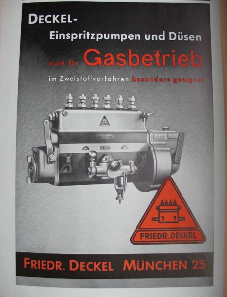 Friedrich Deckel München, Einspritzpumpen Gasbetrieb, Inserat