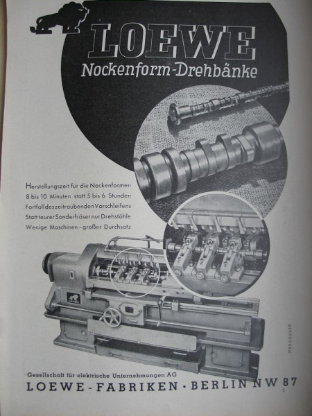 Loewe Drehbänke Berlin, Inserat