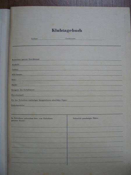 Klubtagebuch, Klubhaus, Kulturhaus, MTS, DDR um 1960