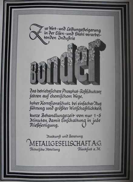 Bonder Rostschutz, Metallgesellschaft A.G. Frankfurt, Inserat