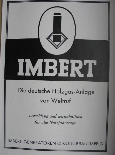 Imbert Holzgasanlage, Köln- Braunsfeld, Inserat