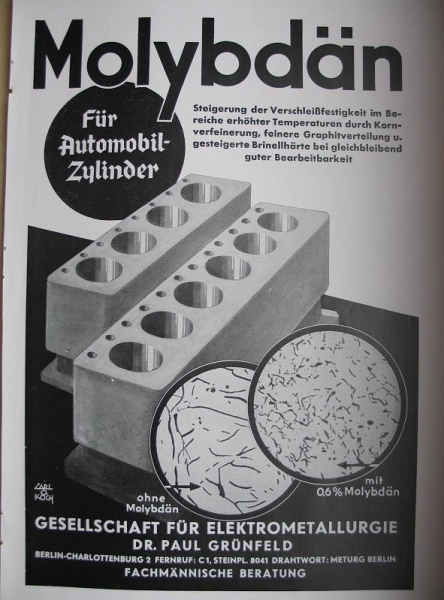Paul Grünfeld Berlin, Molybdän, Inserat