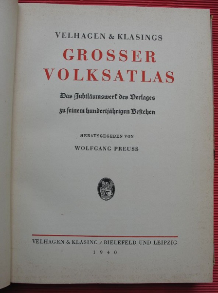 Grosser Volksatlas, 1940, Velhagen & Klasings, Jubiläumswerk