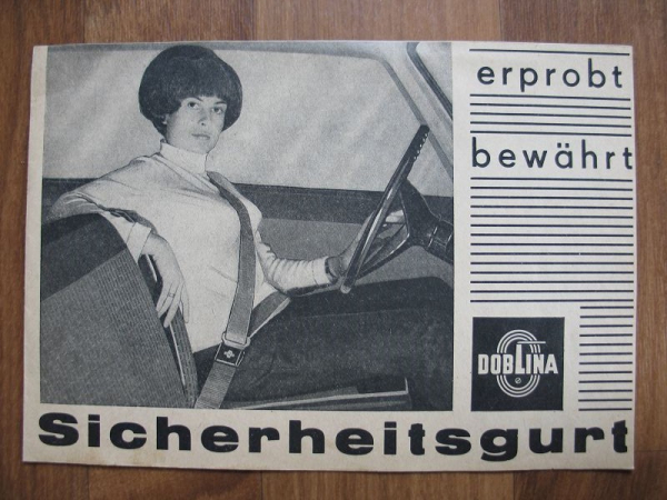 Prospekt/ Anleitung DOBLINA Sicherheitsgurte, DDR 1971