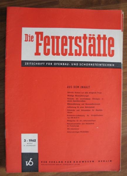 Die Feuerstätte, Zeitschrift für Ofenbau- und Schornsteintechnik, DDR 1960- 62