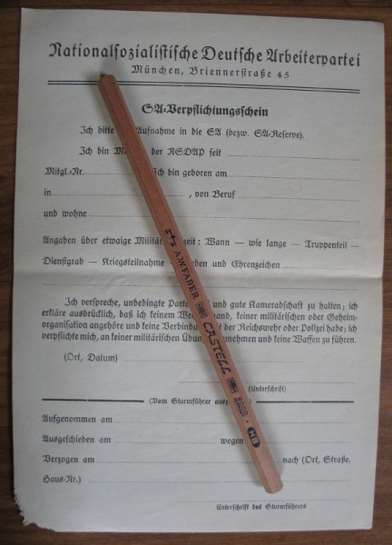 SA- Verpflichtungsschein, NSDAP, Originaler Vordruck, #1