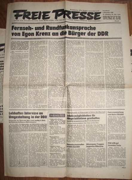 Freie Presse Karl-Marx-Stadt, Plauen, 23 Ausgaben November 1989, SED, Wendezeit