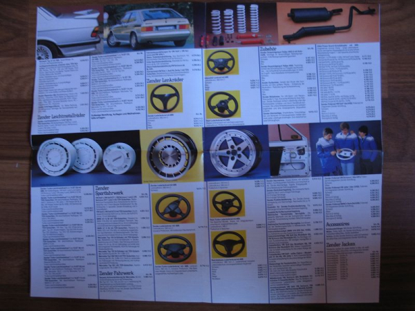 Faltprospekt ZENDER, Alufelgen, Karosserieteile, Mercedes 190, VW Scirocco, Alfa GTV etc., #256