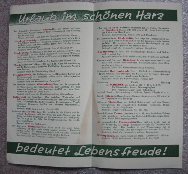 Von Halberstadt zum Brocken, Prospekt DDR um 1950