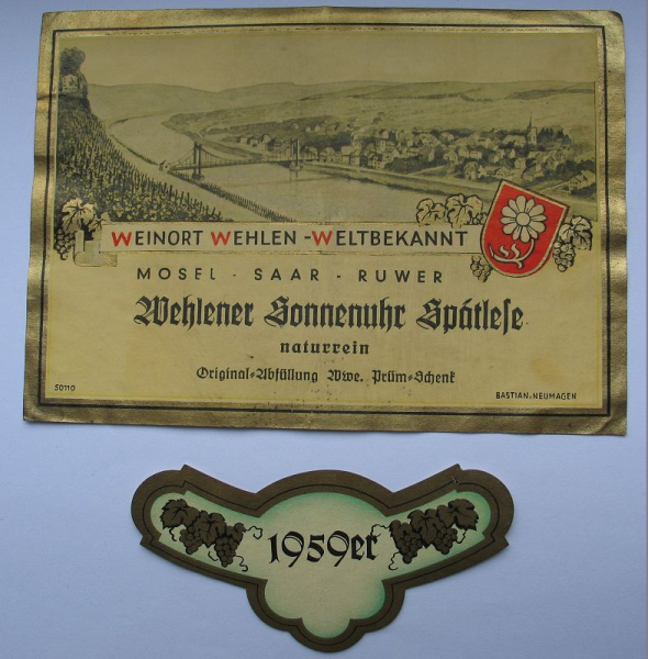 Wehlener Sonnenuhr Spätlese, 1959, Weinetikett, #15
