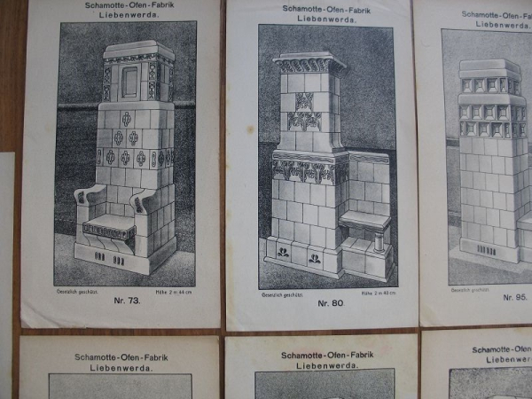 Schamotte-Ofen-Fabrik Liebenwerda, 11 Prospektblätter, um 1900