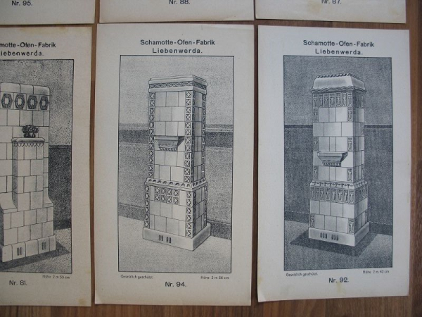 Schamotte-Ofen-Fabrik Liebenwerda, 11 Prospektblätter, um 1900